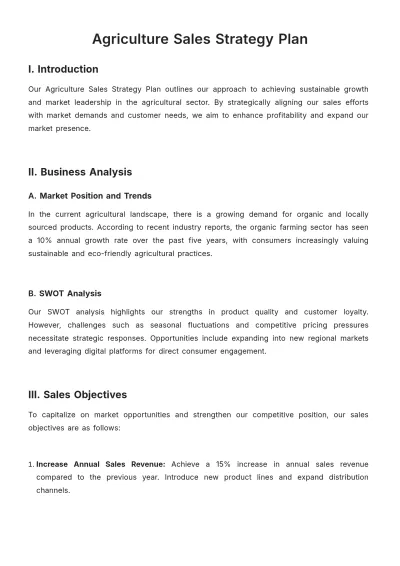 Free Agriculture Sales Strategy Plan Template to Edit Online