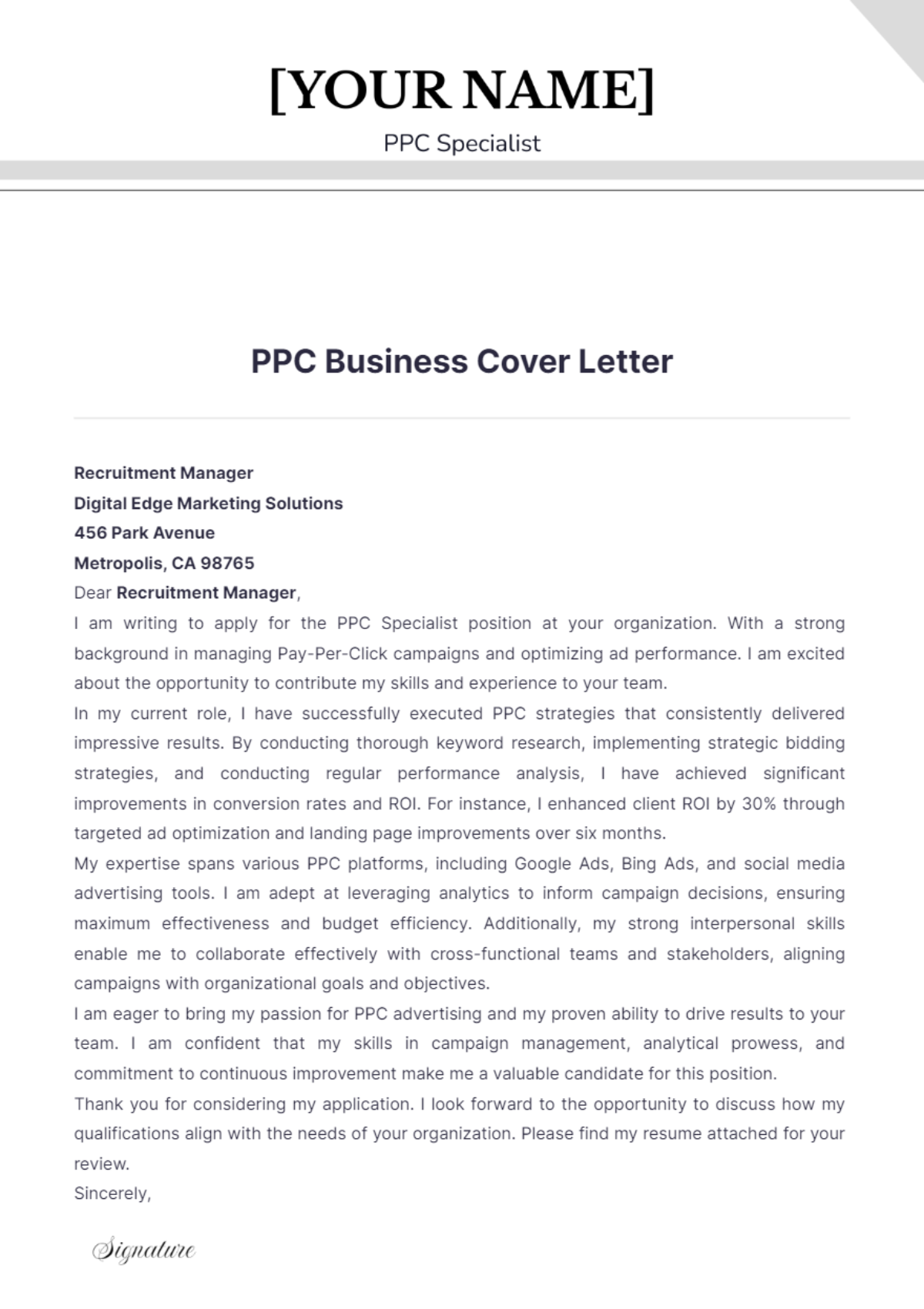 PPC Business Cover Letter - Edit Online & Download