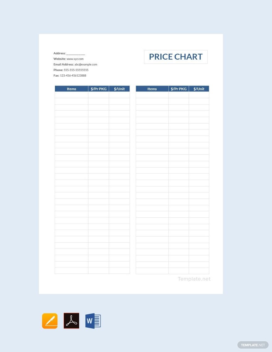 Price Chart Template in Word, PDF, Apple Pages