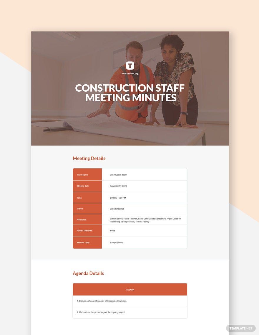 Construction Staff Meeting Minutes Template