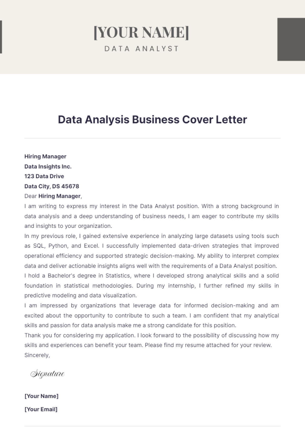 Data Analysis Business Cover Letter - Edit Online & Download