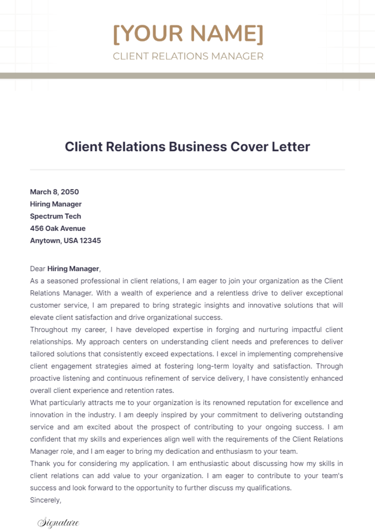 Client Relations Business Cover Letter - Edit Online & Download