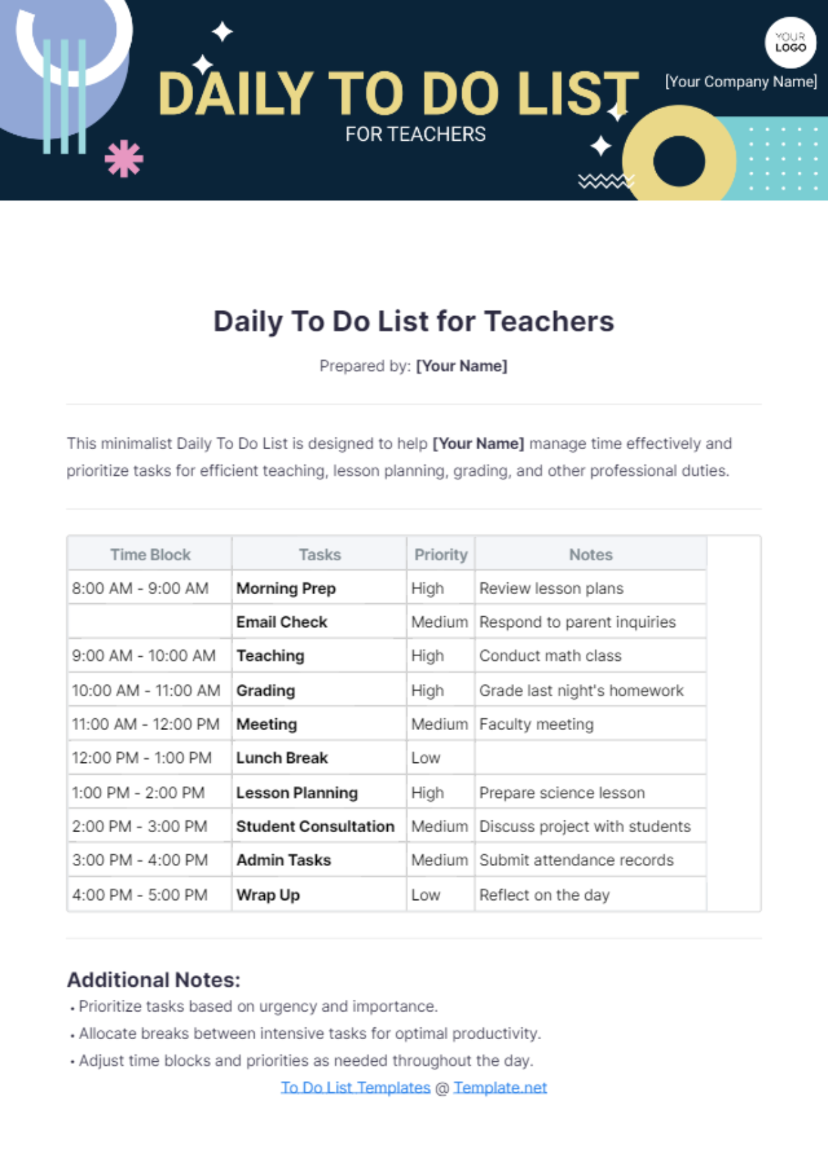 Daily To Do List Template for Teachers - Edit Online & Download