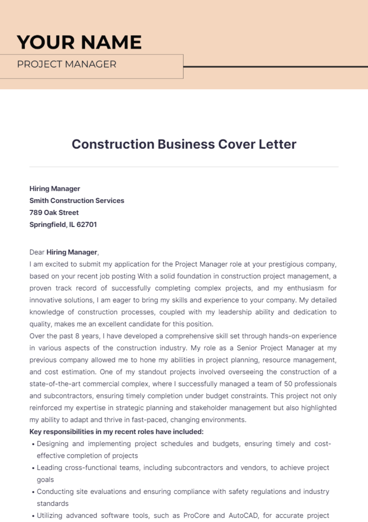 Construction Business Cover Letter - Edit Online & Download