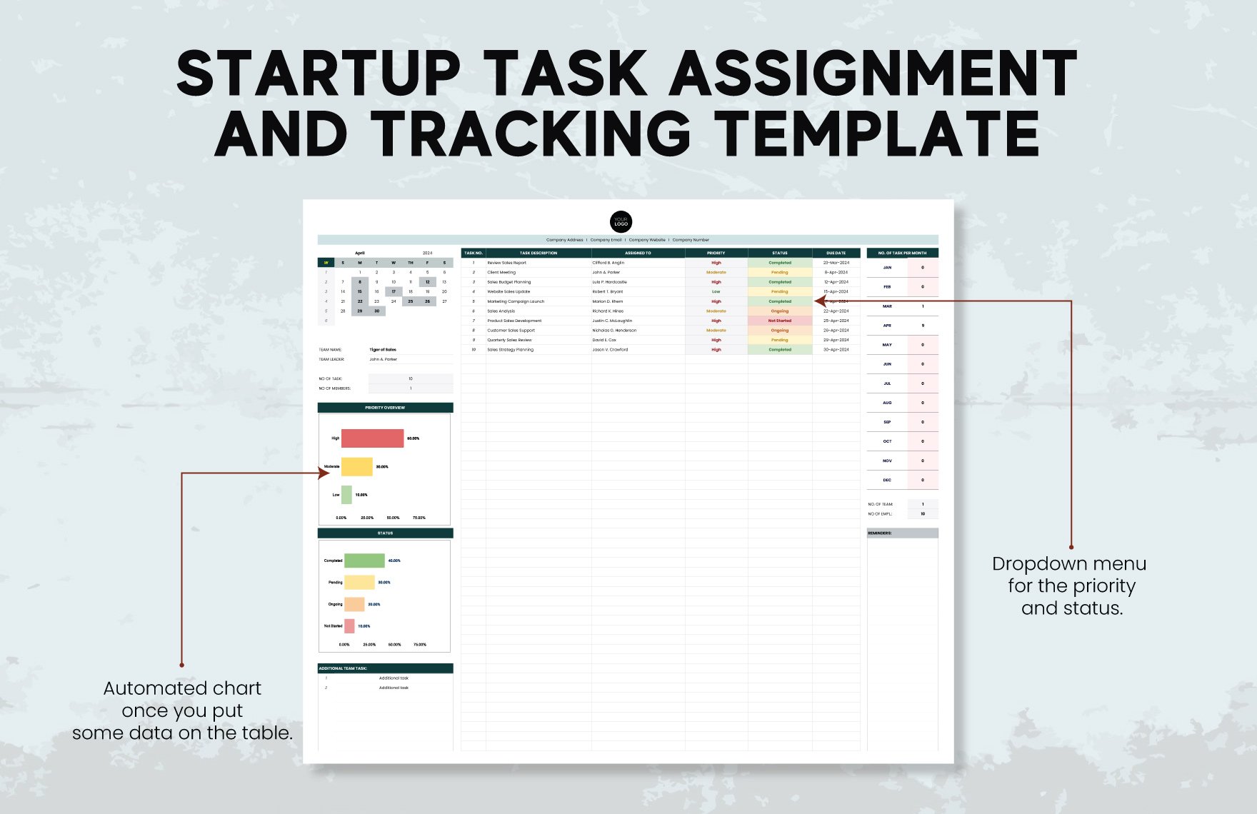 Startup Task Assignment and Tracking Template