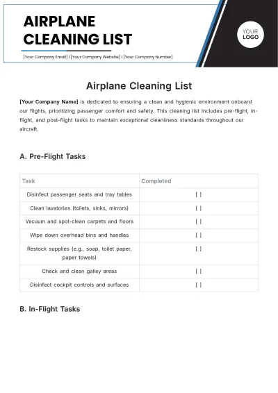 Free Airplane Cleaning List Template to Edit Online