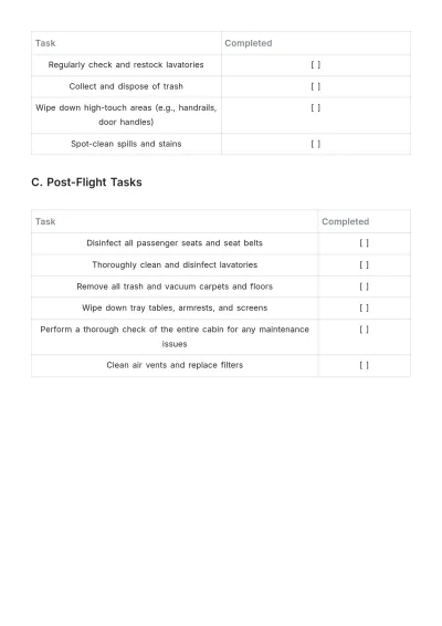 Free Airplane Cleaning List Template to Edit Online