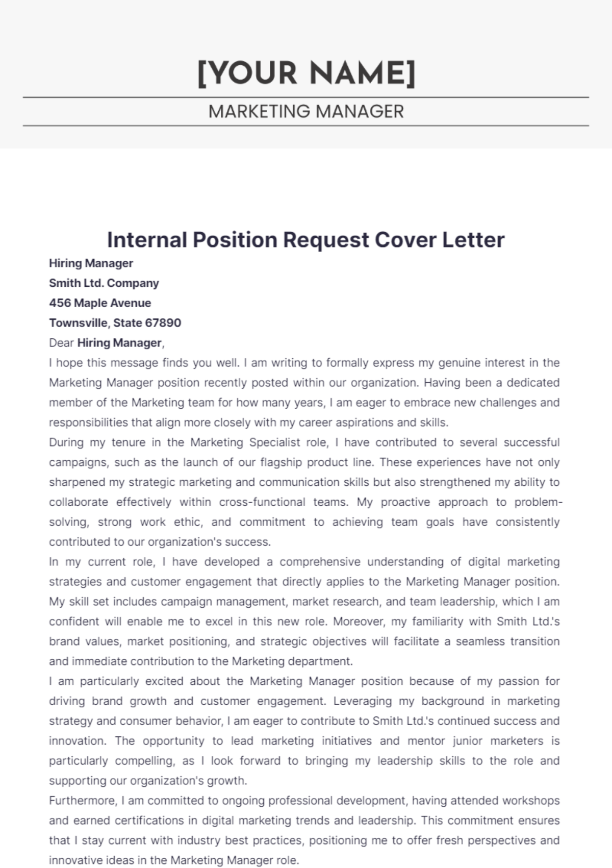 Internal Position Request Cover Letter - Edit Online & Download