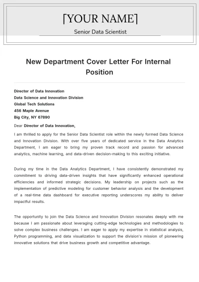 Free New Department Cover Letter For Internal Position to Edit Online