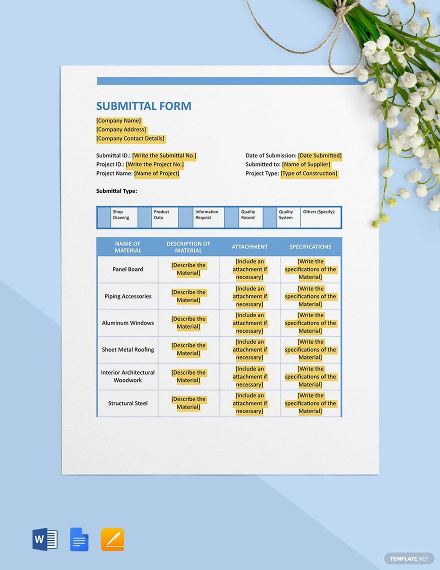 Submittal Form Template Download In Word Google Docs Apple Pages 