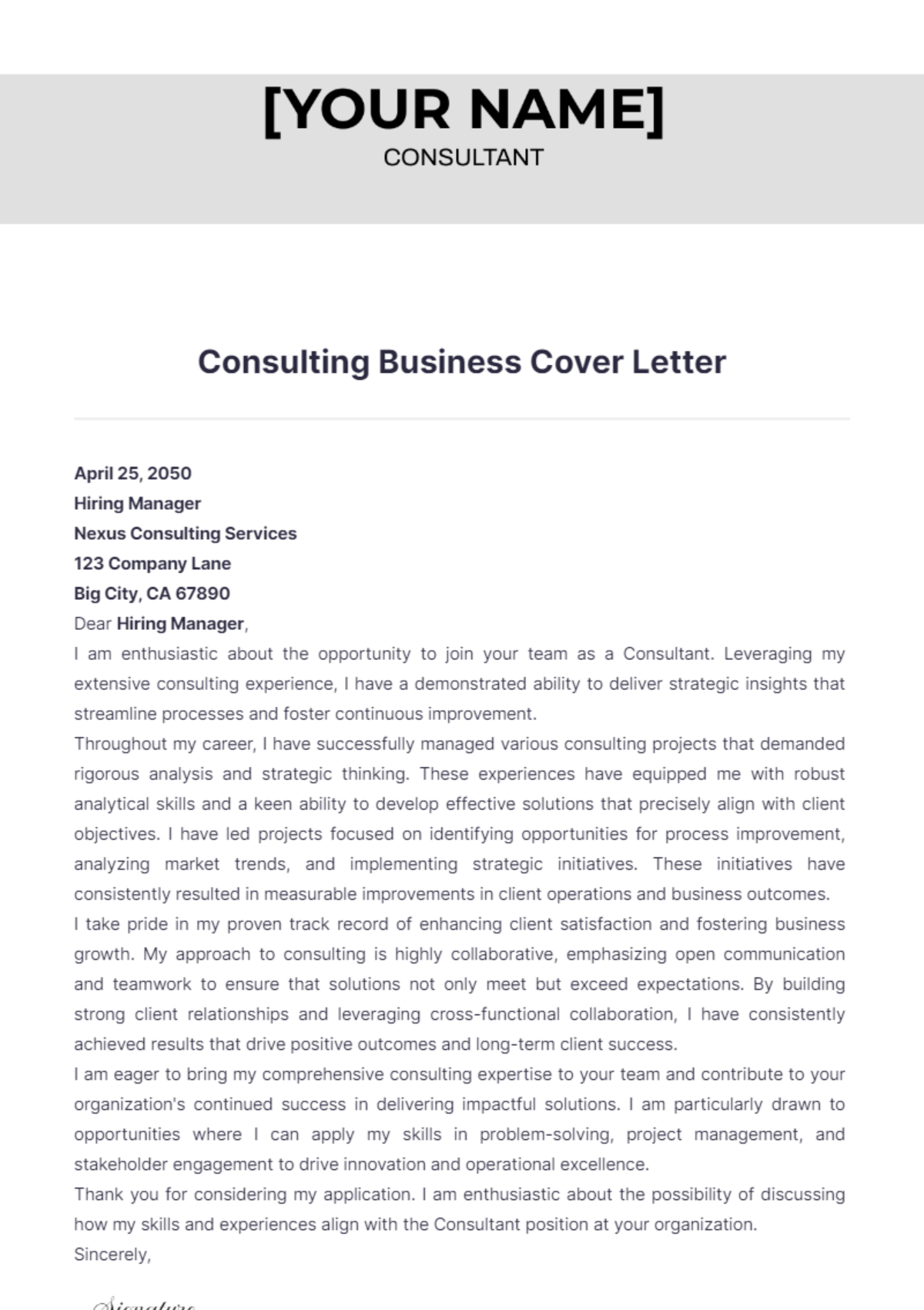 Consulting Business Cover Letter - Edit Online & Download