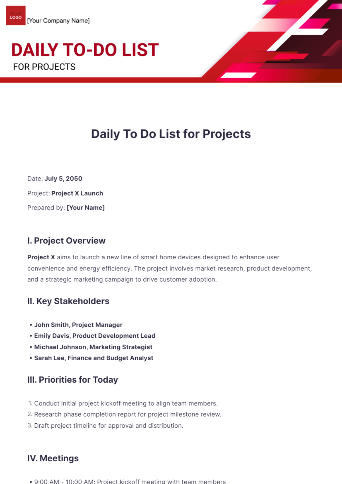 Daily To Do List Template for Projects - Edit Online & Download