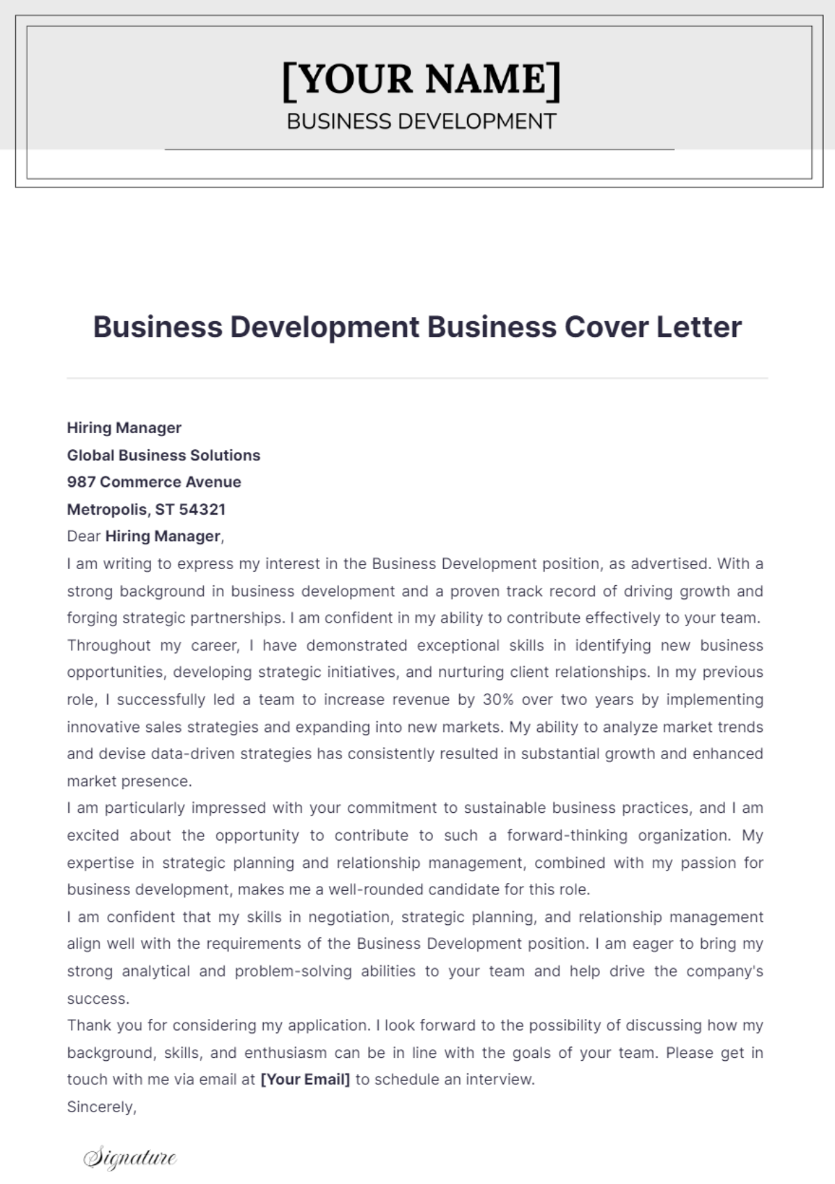 Business Development Business Cover Letter - Edit Online & Download