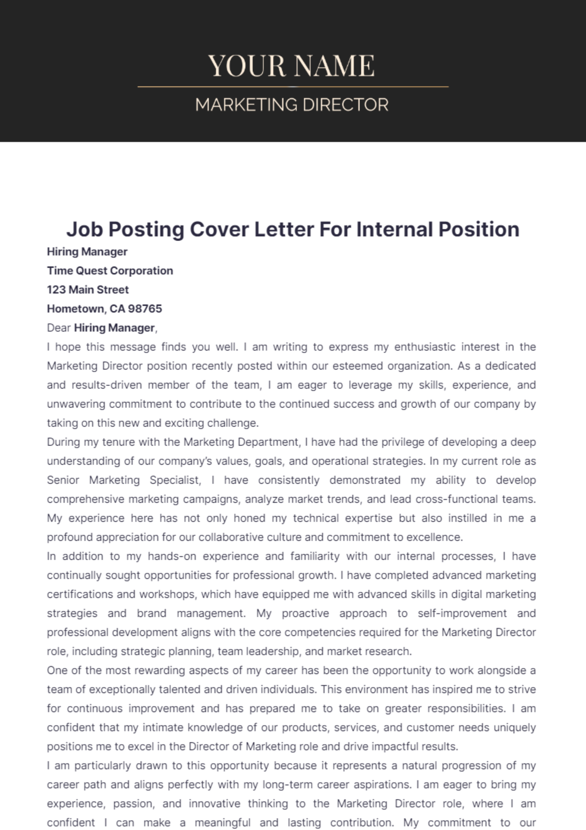 Job Posting Cover Letter For Internal Position - Edit Online & Download