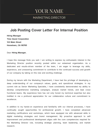 Free Job Posting Cover Letter For Internal Position to Edit Online