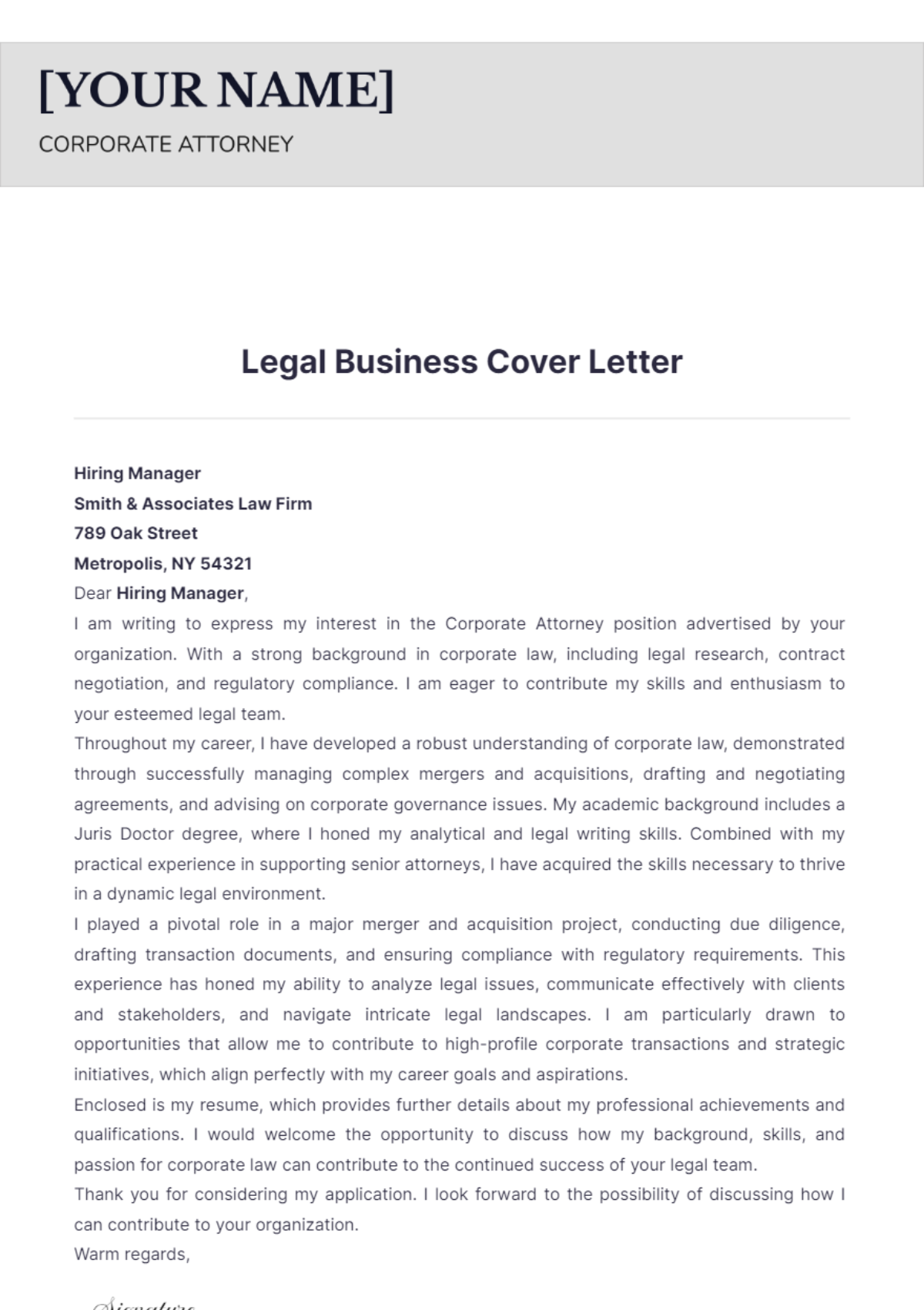 Legal Business Cover Letter - Edit Online & Download