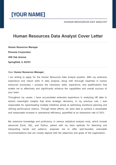 Free Human Resources Data Analyst Cover Letter to Edit Online