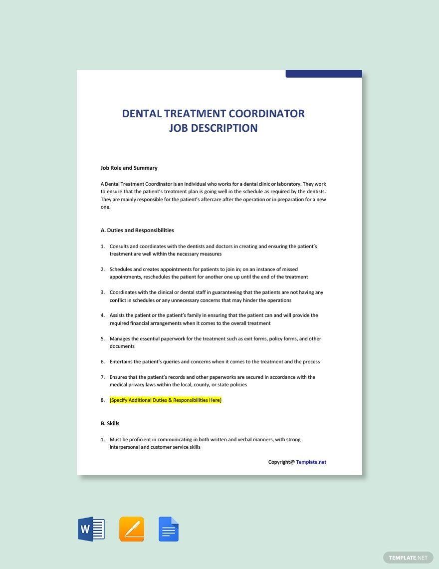 Free Dental Treatment Coordinator Ad and Job Description Template