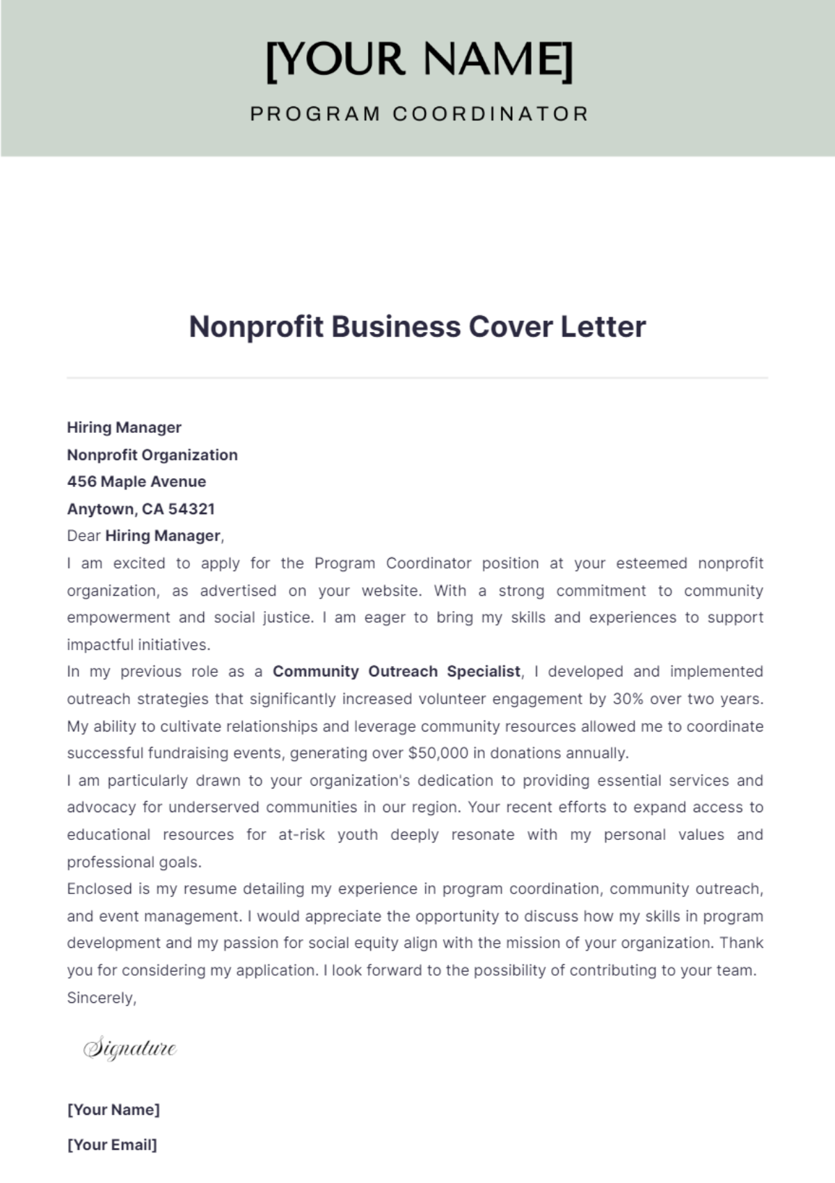 Nonprofit Business Cover Letter - Edit Online & Download