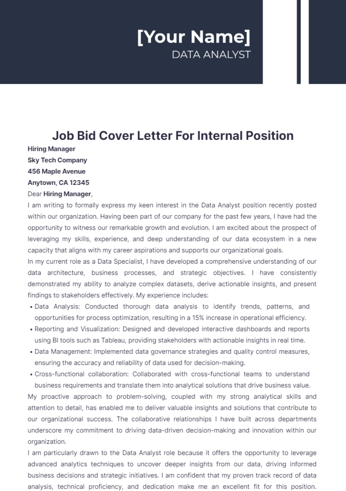 Job Bid Cover Letter For Internal Position - Edit Online & Download