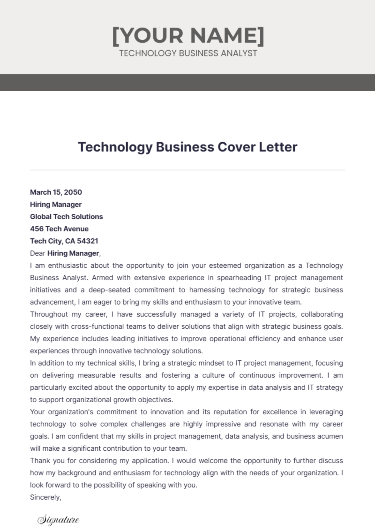 Technology Business Cover Letter - Edit Online & Download