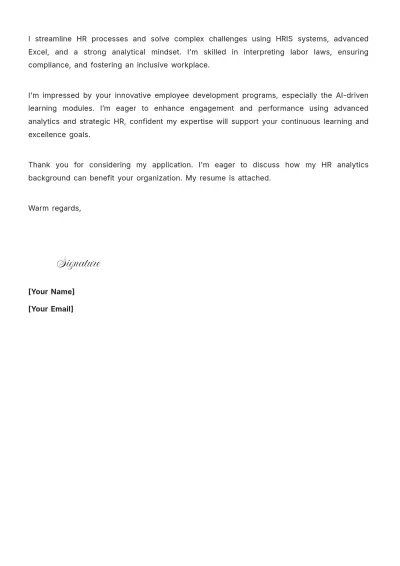 Free Senior Human Resources Analyst Cover Letter to Edit Online