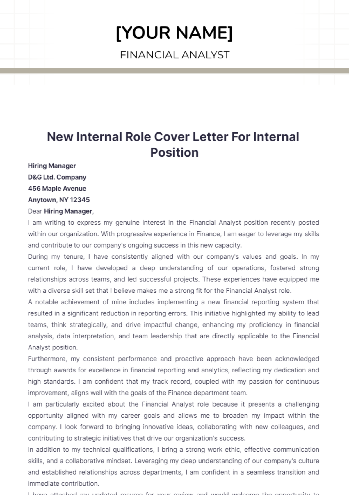 New Internal Role Cover Letter For Internal Position - Edit Online & Download