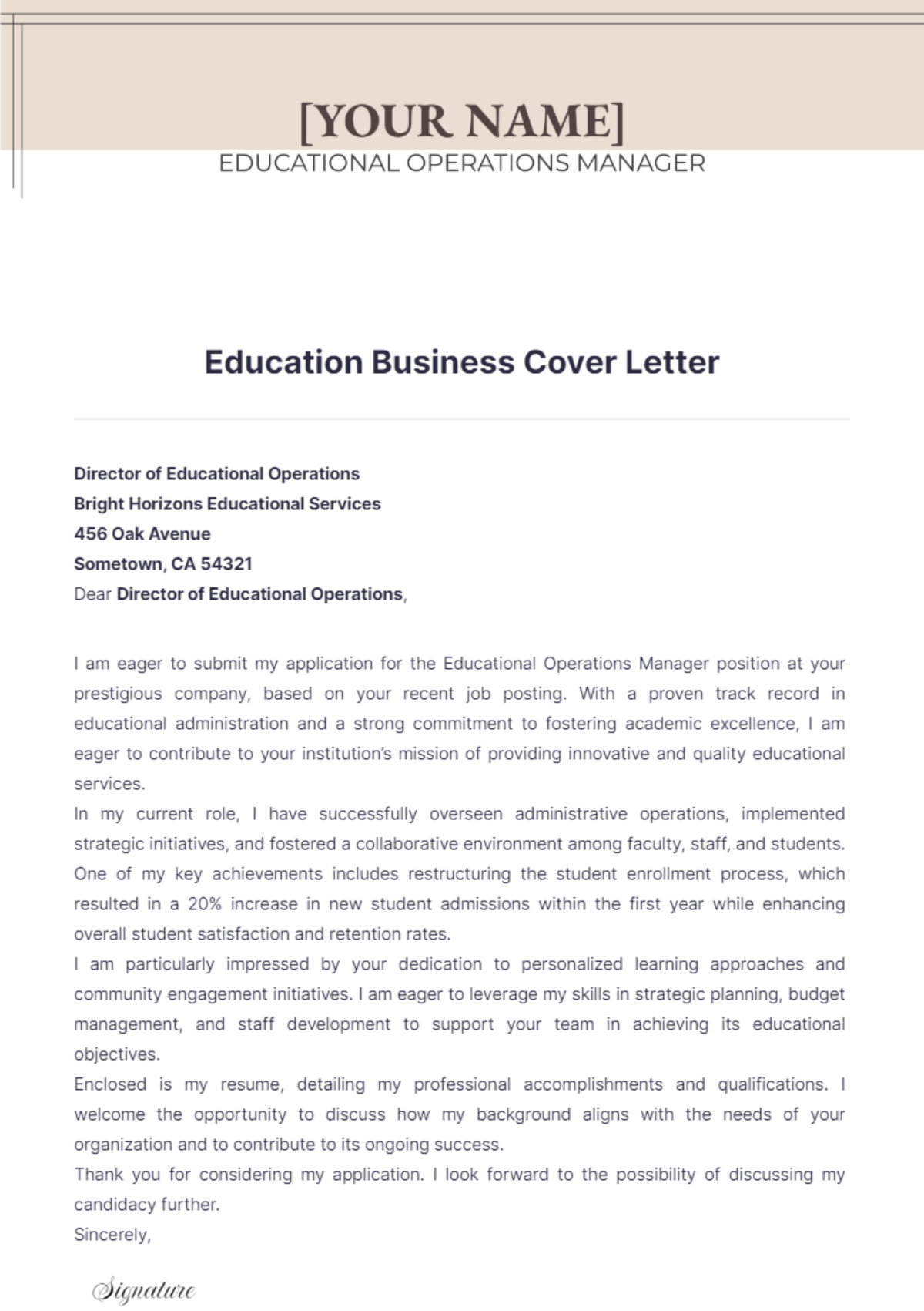 Education Business Cover Letter - Edit Online & Download