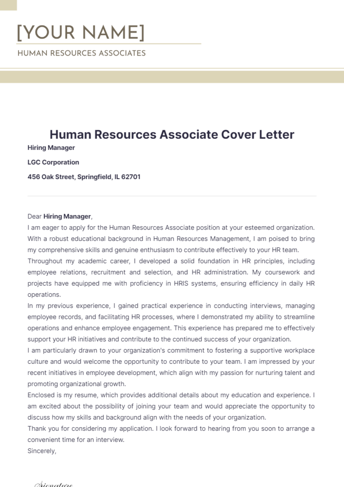 human resources associate cover letter