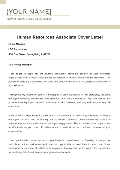 Free Human Resources Associate Cover Letter to Edit Online