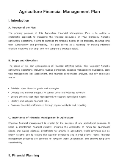 Free Agriculture Financial Management Plan Template to Edit Online