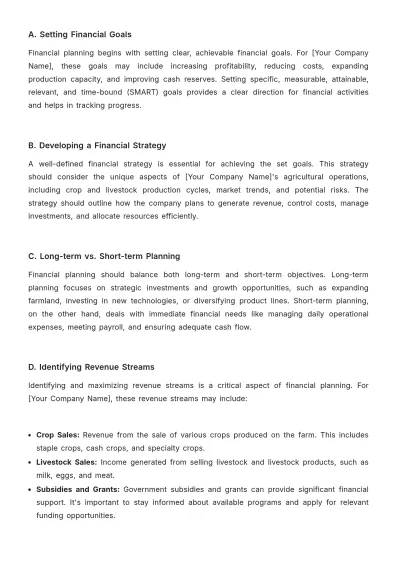 Free Agriculture Financial Management Plan Template to Edit Online