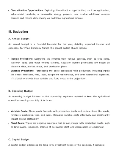 Free Agriculture Financial Management Plan Template to Edit Online