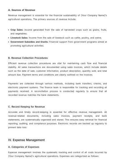 Free Agriculture Financial Procedure Template to Edit Online