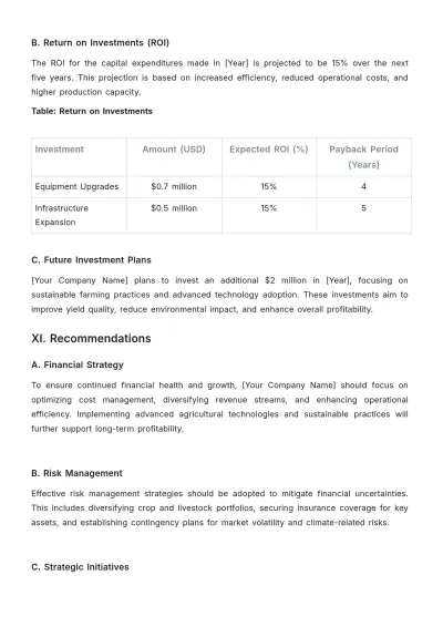 Free Agriculture Financial Report Template to Edit Online