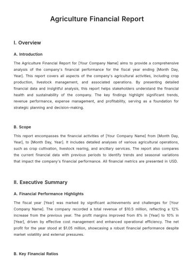 Free Agriculture Financial Report Template to Edit Online