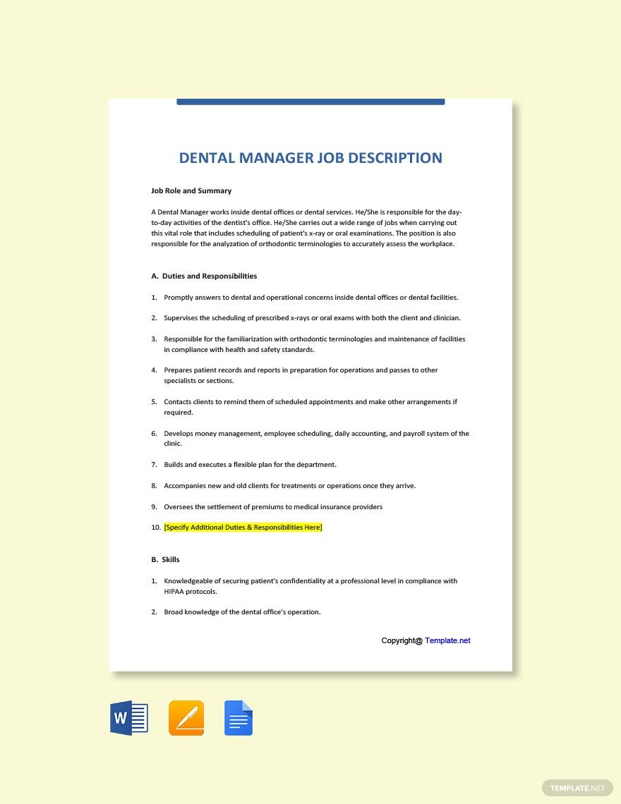 FREE Dental Manager Template Download in Word, Google Docs, PDF