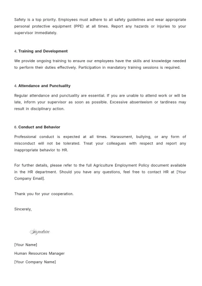 Free Agriculture Employment Policy Memo Template to Edit Online
