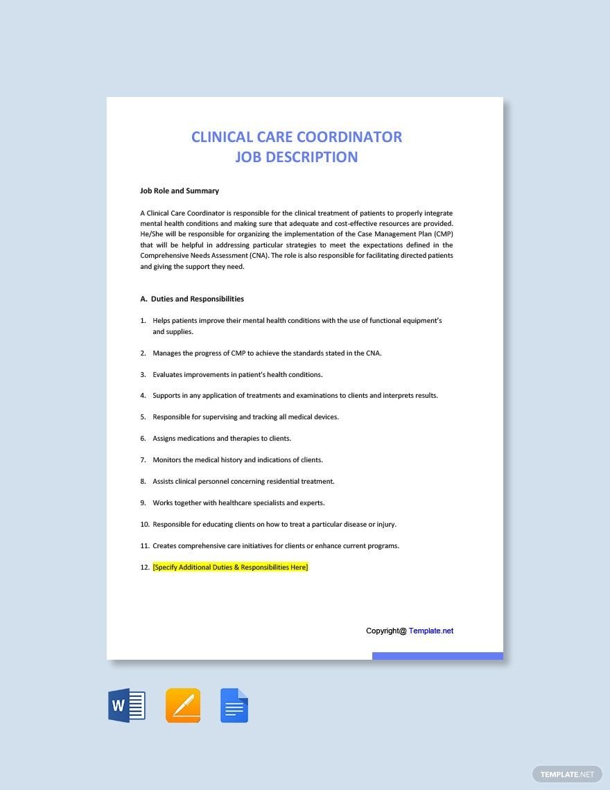 Free Clinical Care Coordinator Job Ad and Description Template