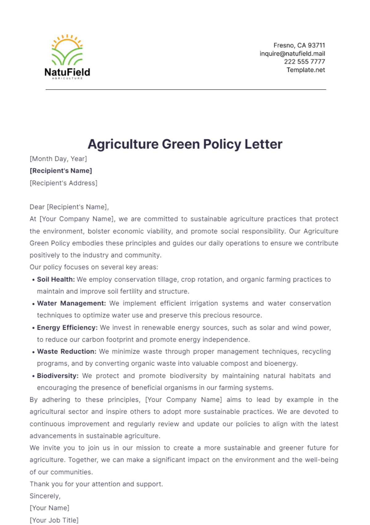 Agriculture Green Policy Letter Template