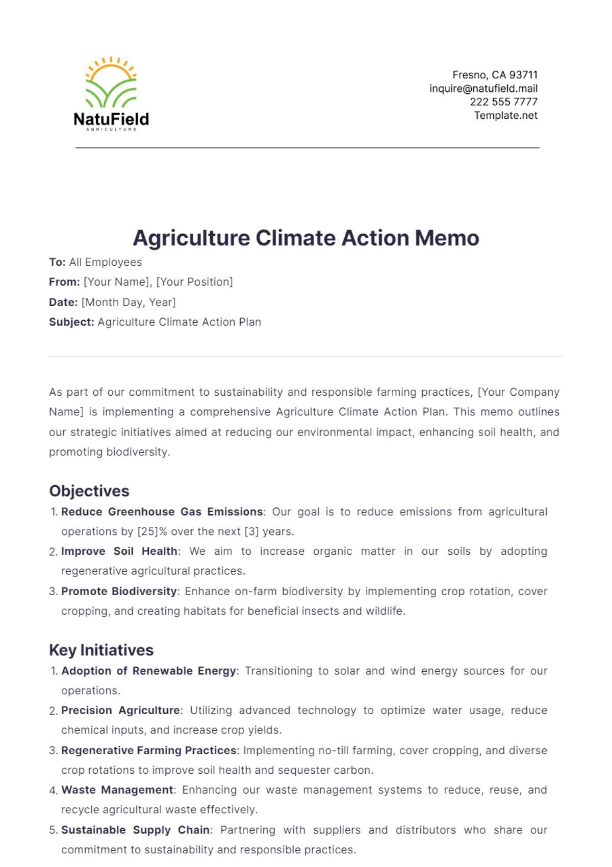 Agriculture Climate Action Memo Template - Edit Online & Download