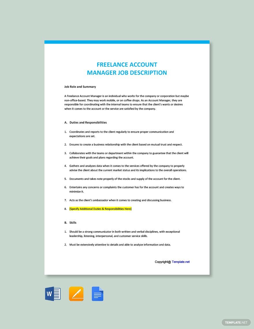 11+ Account Manager Job Description Templates - Free Sample, Example ...