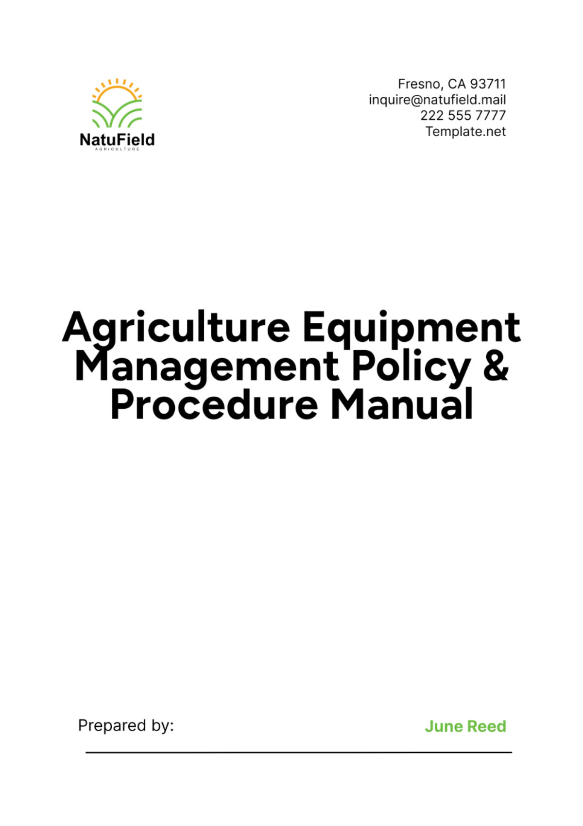 Agriculture Equipment Management Policy & Procedure Manual Template - Edit Online & Download