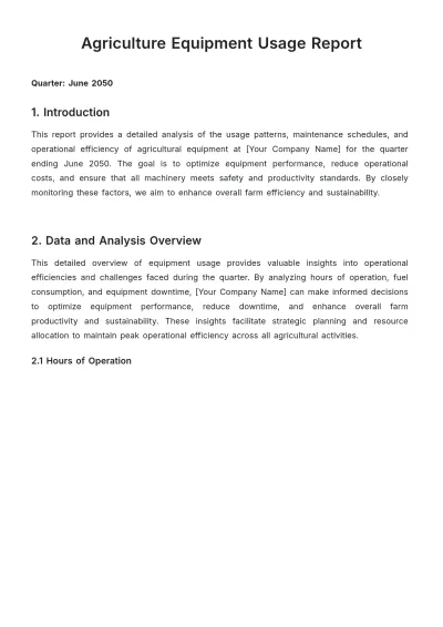 Free Agriculture Equipment Usage Report Template to Edit Online