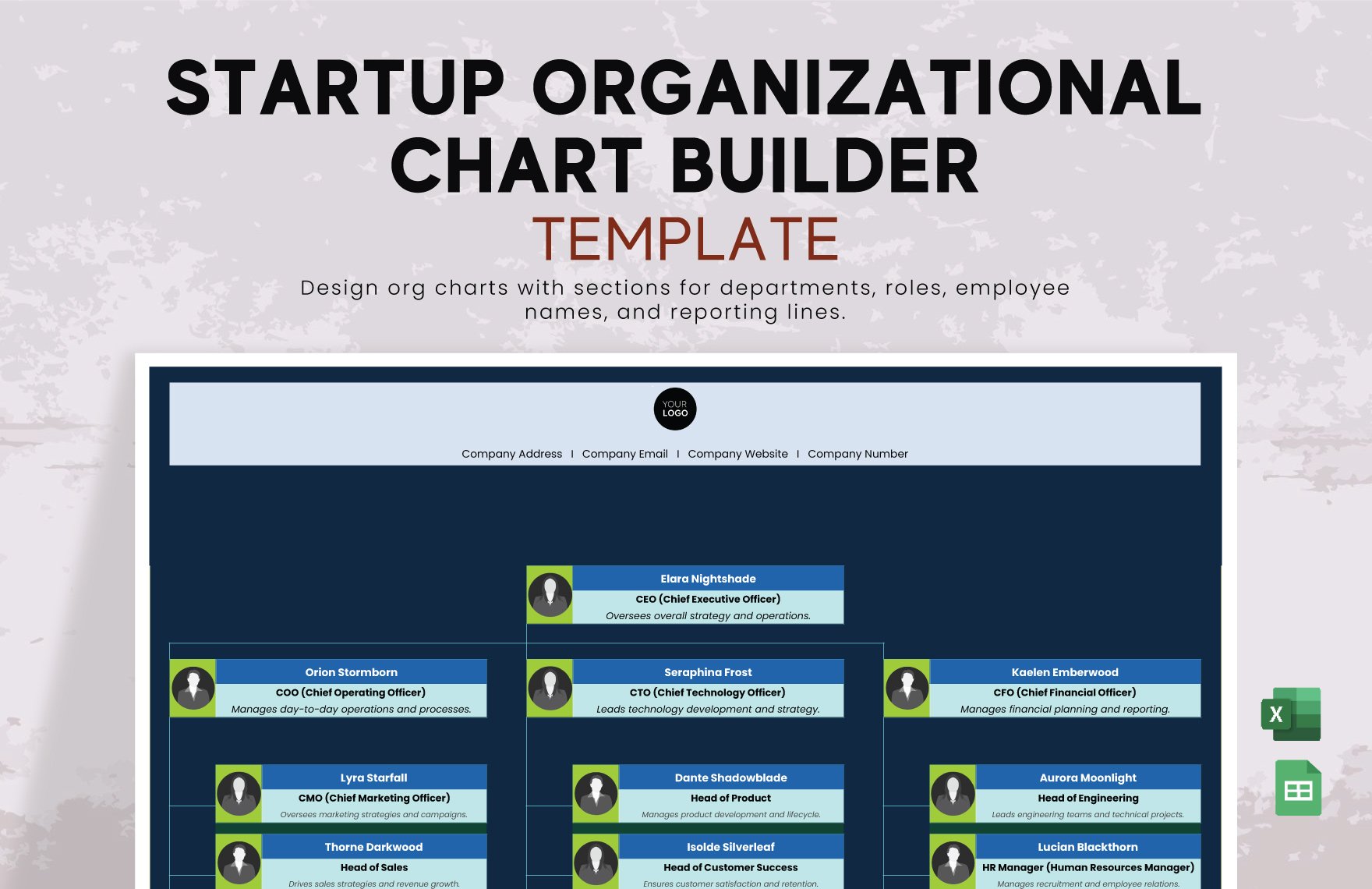 Startup Organizational Chart Builder Template in Excel, Google Sheets