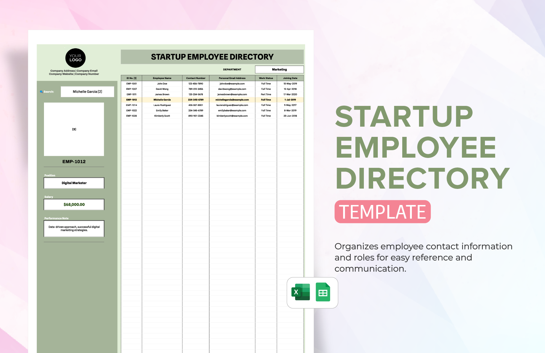 Startup Employee Directory Template in Excel, Google Sheets