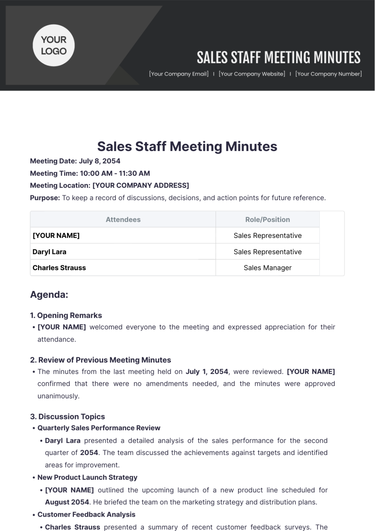 Sales Staff Meeting Minutes Template - Edit Online & Download