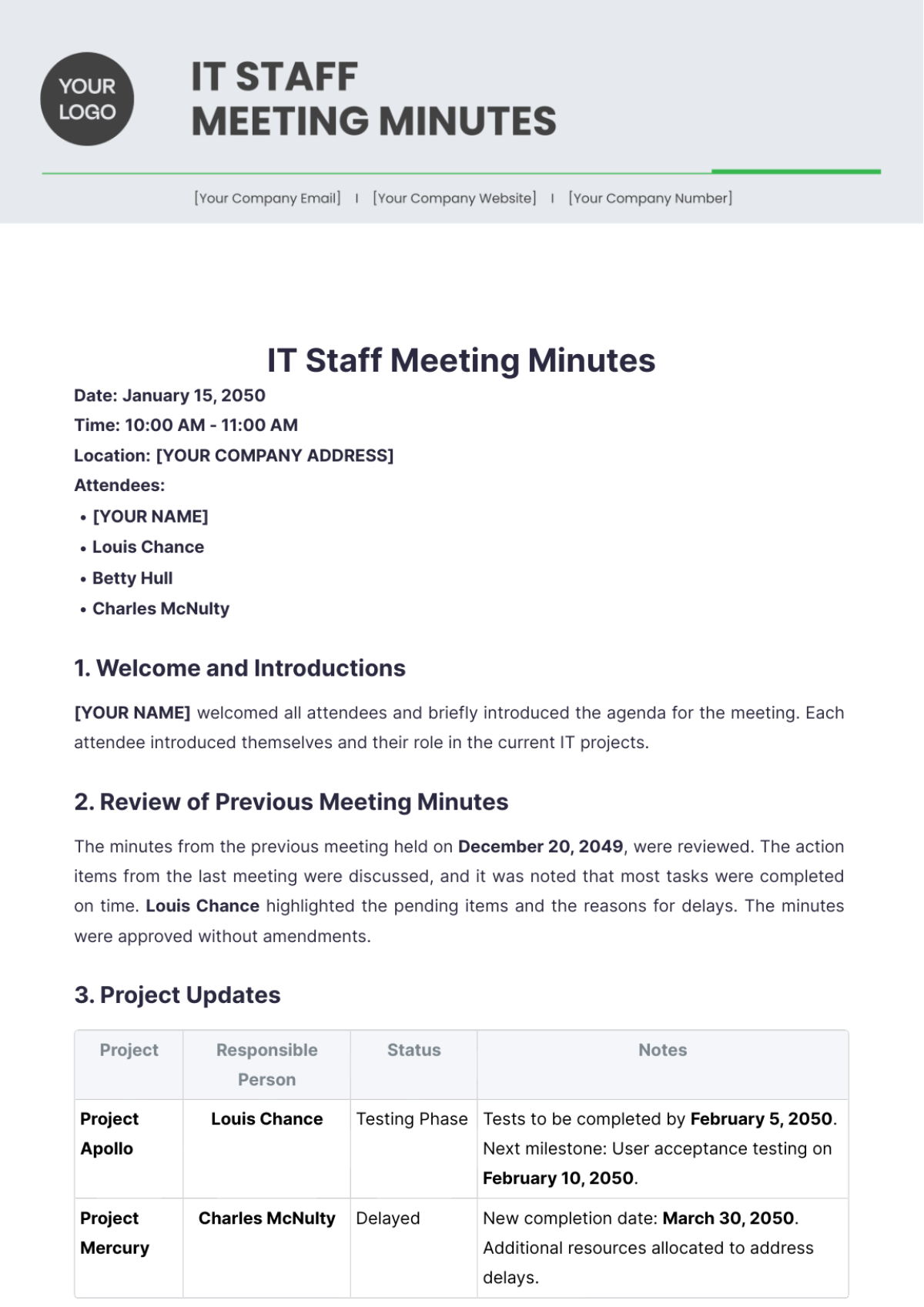 IT Staff Meeting Minutes Template - Edit Online & Download