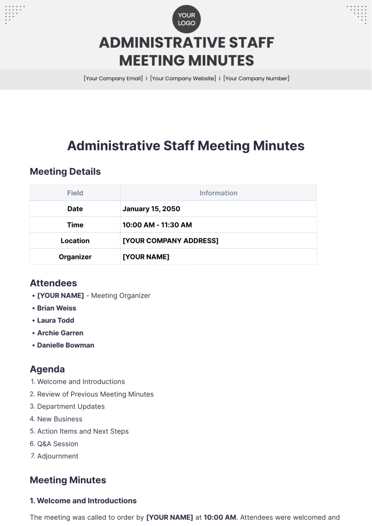 Administrative Staff Meeting Minutes Template - Edit Online & Download