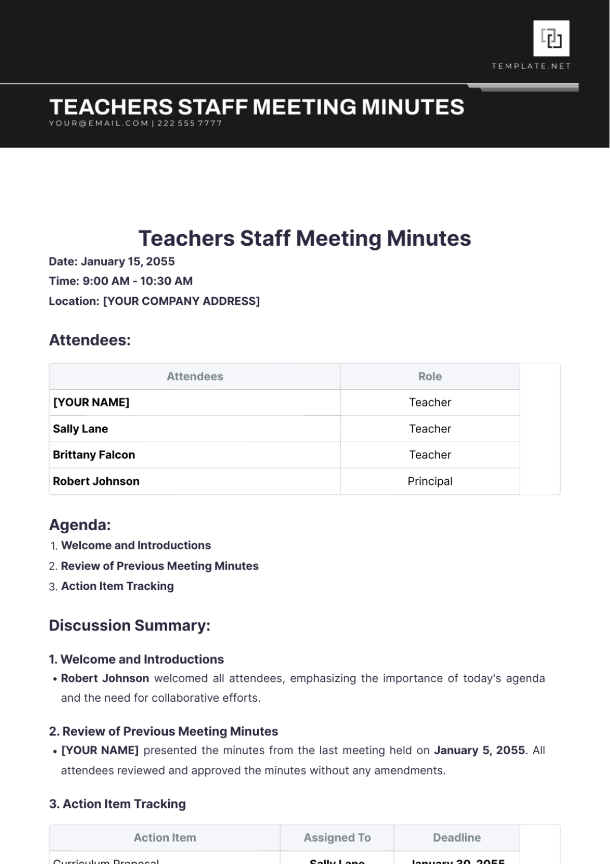 Teachers Staff Meeting Minutes Template - Edit Online & Download